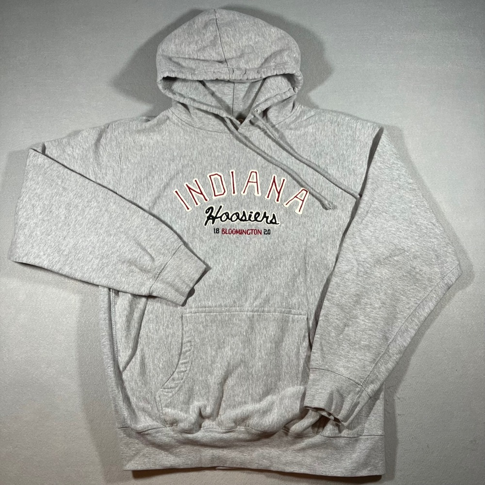 Vtg Y2K MV Sport Pro-Weave Indiana Hoosiers Hoodie Gray L Embroidery NCAA Sporty